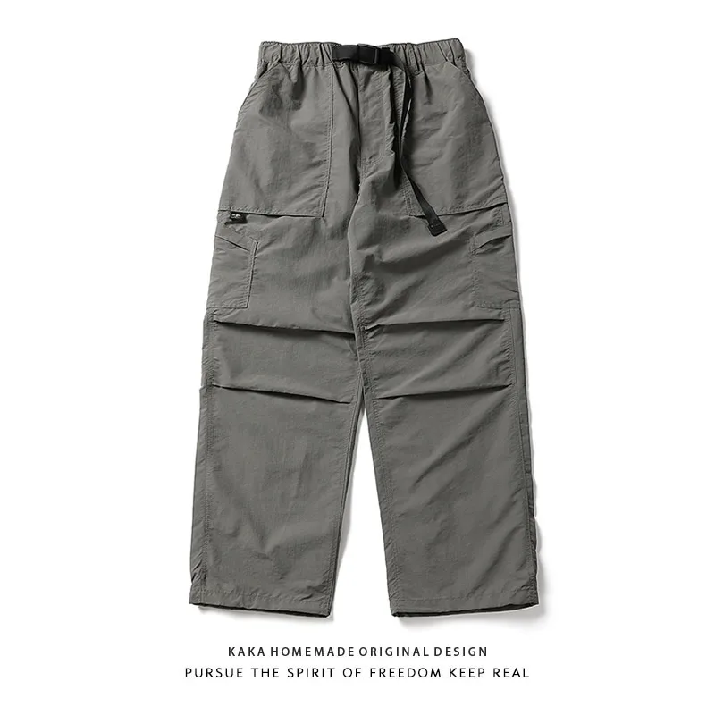 

Retro Japanese Sle Pleated Workwear Paratrooper Pants Men's Outdoor Mountain Climbing Hiking Loose Straight Casual Sports L...
