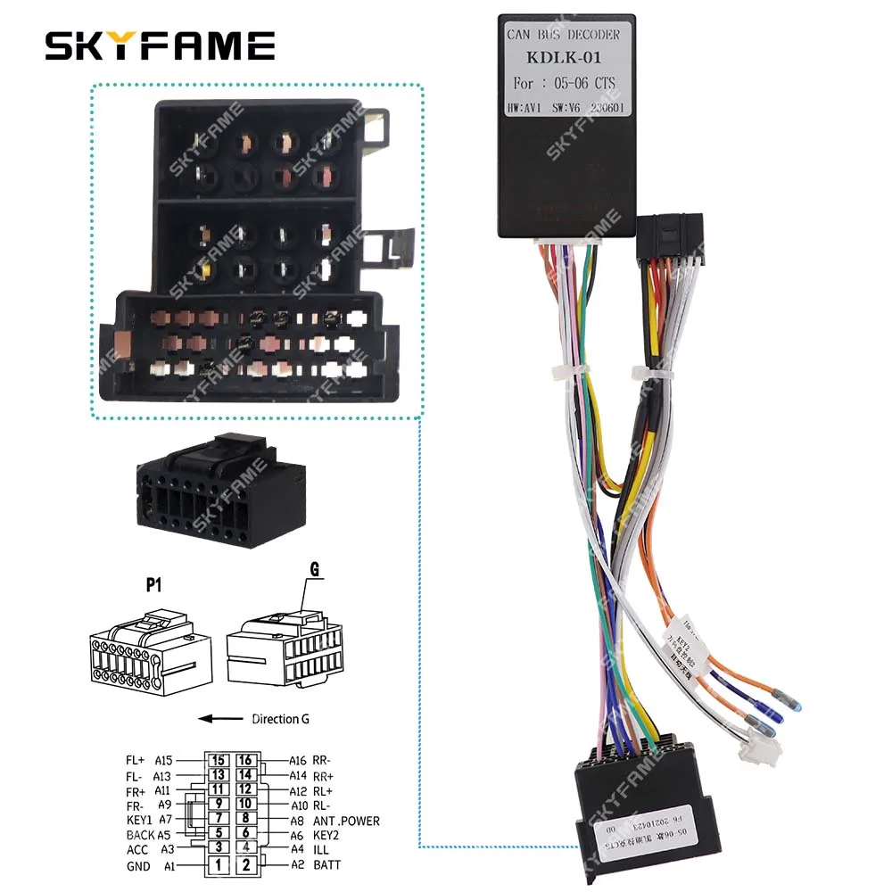 SKYFAME Car 16pin Wiring Harness Adapter Canbus Box Decoder Android Radio Power Cable For Cadillac CTS