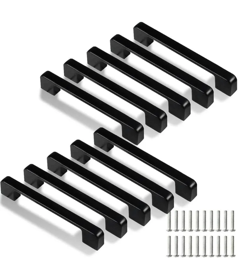 

10pcs Black Handles Cabinet Pulls Kitchen Furniture Door Knobs Wardrobe Drawer Pulls Knobs Kitchen Cupboard Handle Hardware