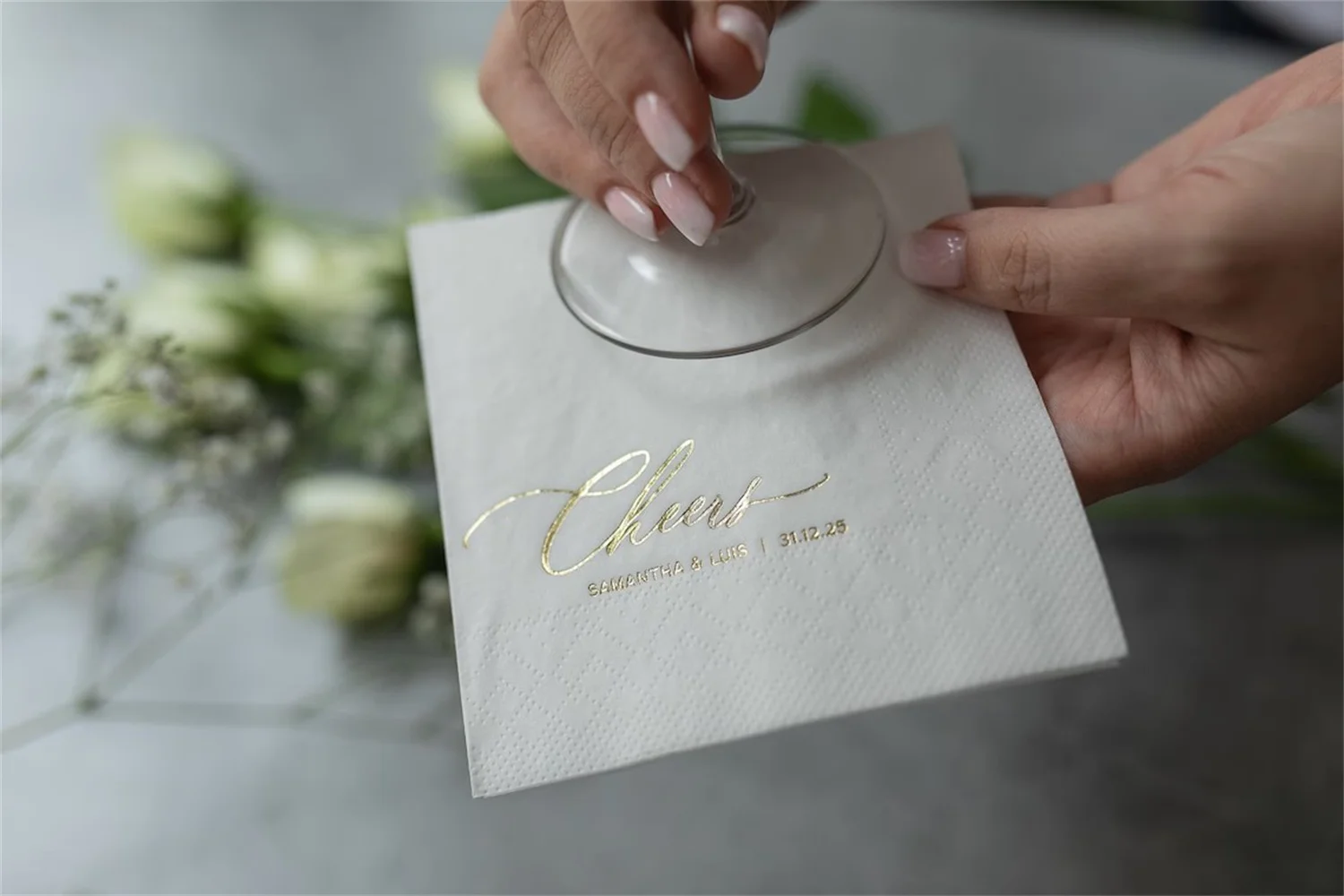 50PCS Custom wedding Napkins, Gold foil napkins for wedding, Monogramed Napkins, cocktail napkins, Beverage Napkins