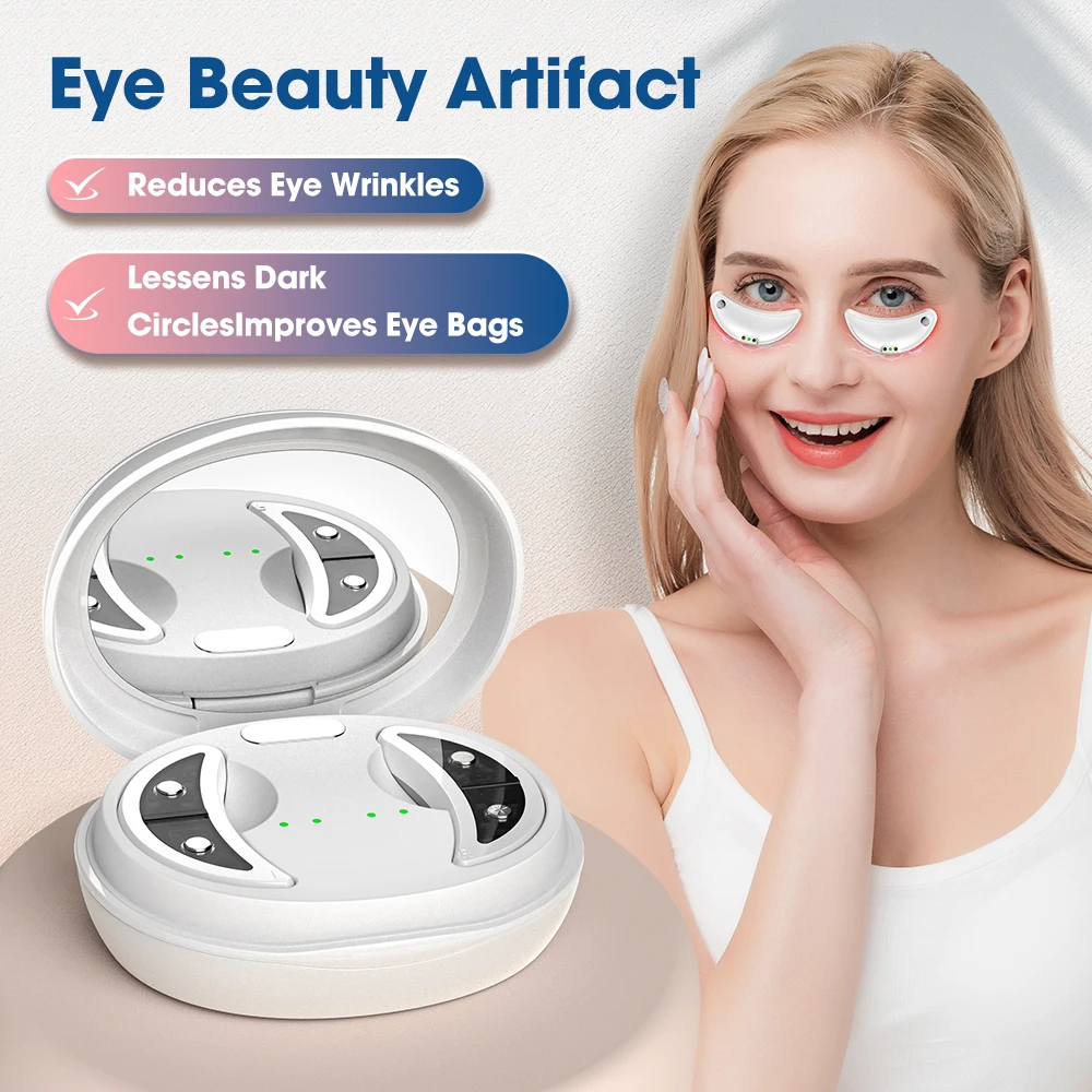 660nm Red Light Eye Massager with EMS Anti-Aging Eye Care Device Reduce Bags & Dark Circles Portable Eye Rejuvenation Pads