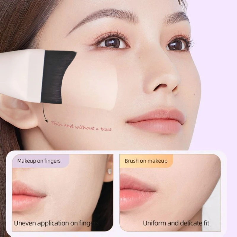 1 pz pennello per contorno viso leggero strumento per fondotinta misto crema manico in legno pennello per contorno pennello per fondotinta a mezzaluna ultra sottile