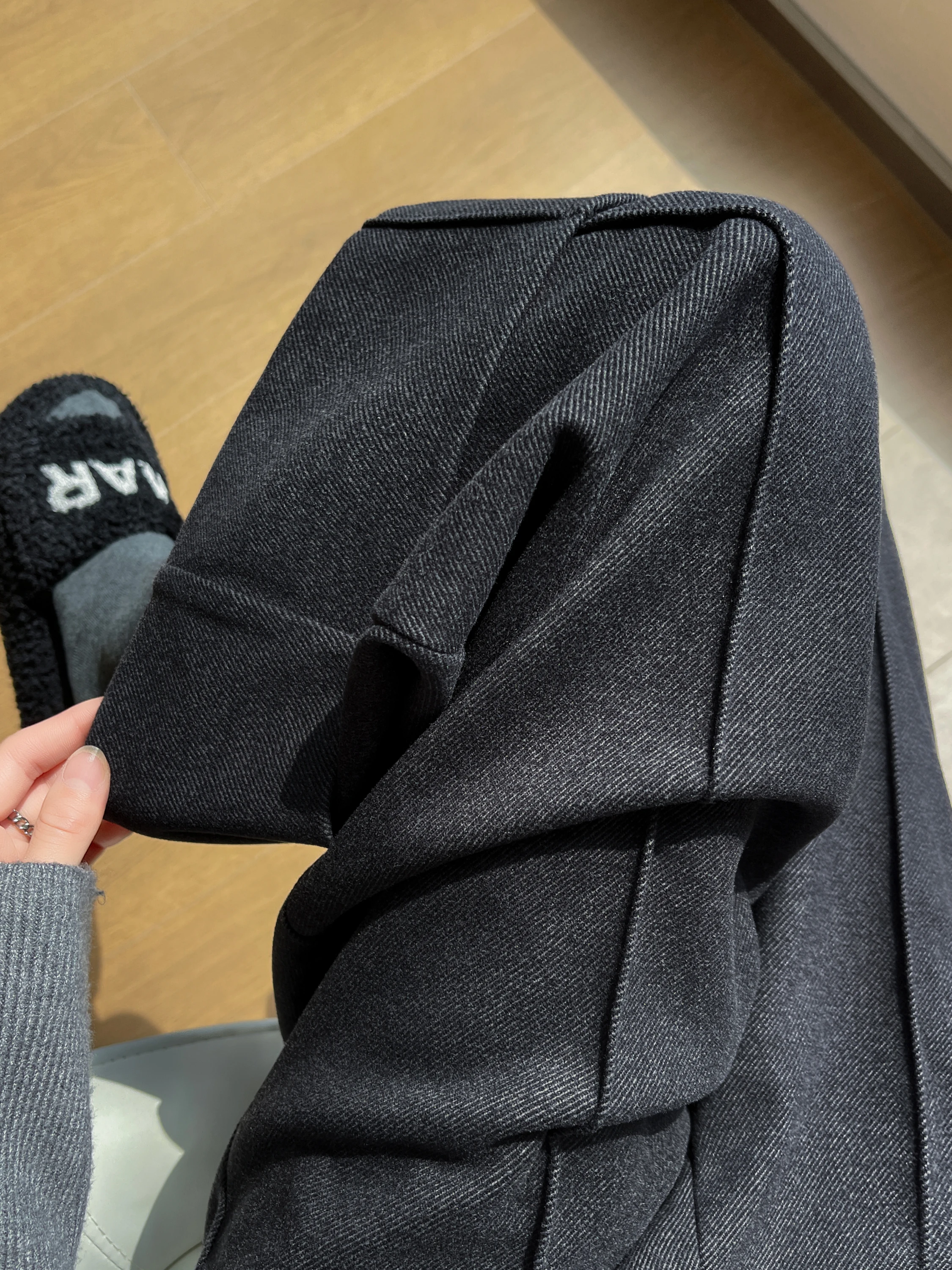 กางเกงขายาวทรงตรงผ้าวูลสำหรับผู้หญิง สไตล์ลำลอง ใส่ได้ทั้งฤดูใบไม้ร่วงและฤดูหนาว ไซส์เล็ก เอวสูง ทรงหลวม