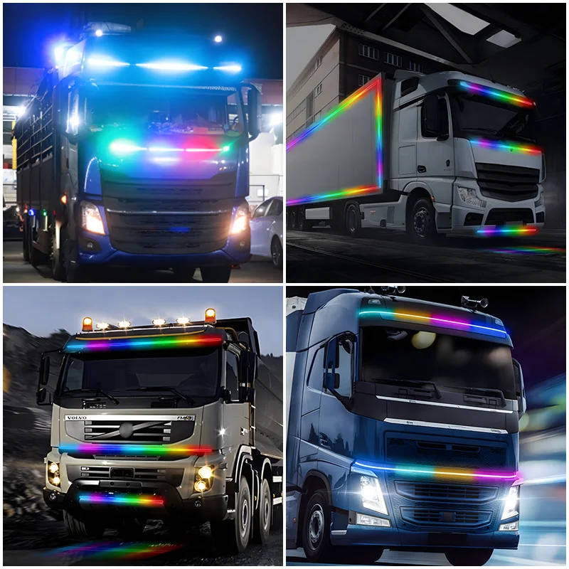 2M 2.4M Led 24V Truck Light Strips Colorful Atmosphere Lamp RGB Flexible Turn Signal Light Warning Light DRL 1.5M with Remote