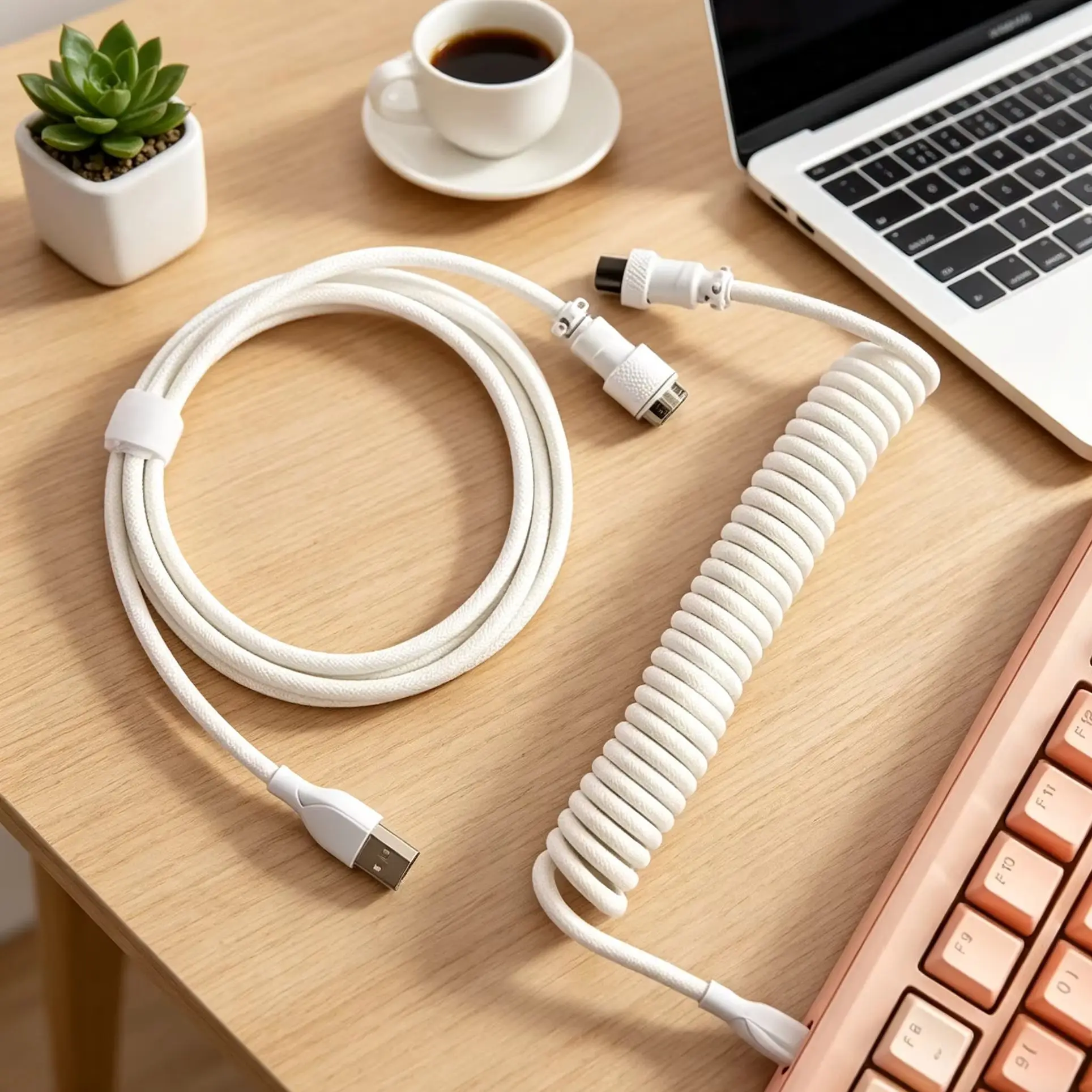 8K Magnetic USB-C Coiled Cable, Braided Spiral Cord, Gold-Plated 5-Core Wire, Custom Line for Mechanical Keyboard Gaming Desktop