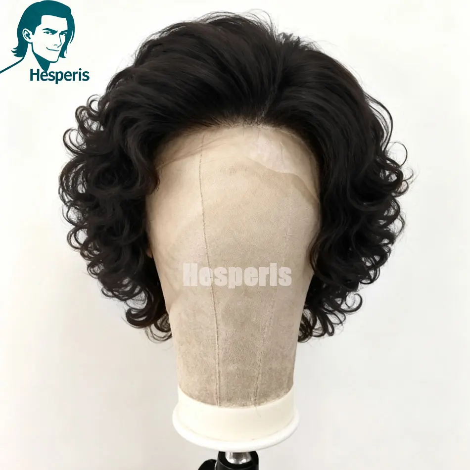 Hesperis 8-12inch Black Color Deep Wave Men Wigs Cosplay Human Hair 13x6 Lace Front Wigs For  Male Pre Style Man Wigs Side Part