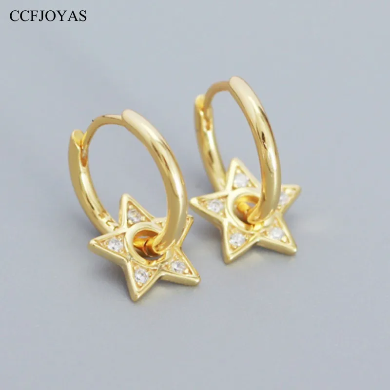 

CCFJOYAS 925 Sterling Silver Five-pointed Star Circle Earrings for Women European and American Metal Wind Ear Buckle Jewelry