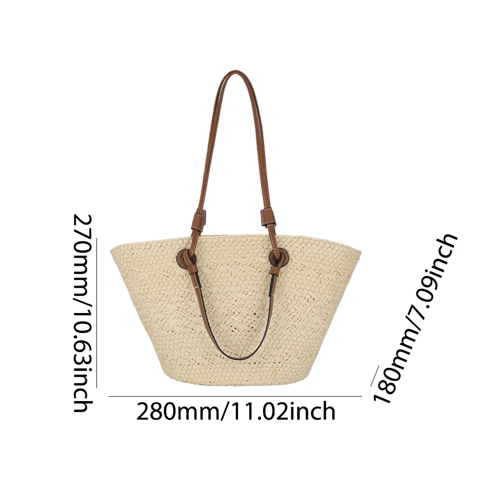 Summer Straw Weaving Tote Bag Women\'s Beach Bags Large Capacity Braiding Shoulder Bag Ladies Handmade Woven Underarm Bag Handbag