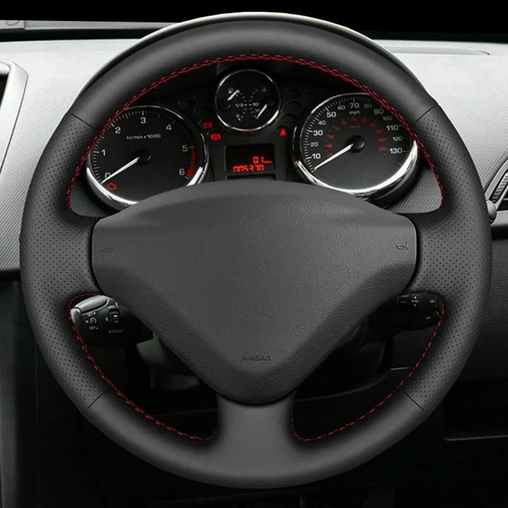 DIY Black Faux Leather Steering Wheel Cover For Peugeot 207 2006-2014 Partner 2009-2018 Expert 2008-2016 Fiat Scudo 2010-2016