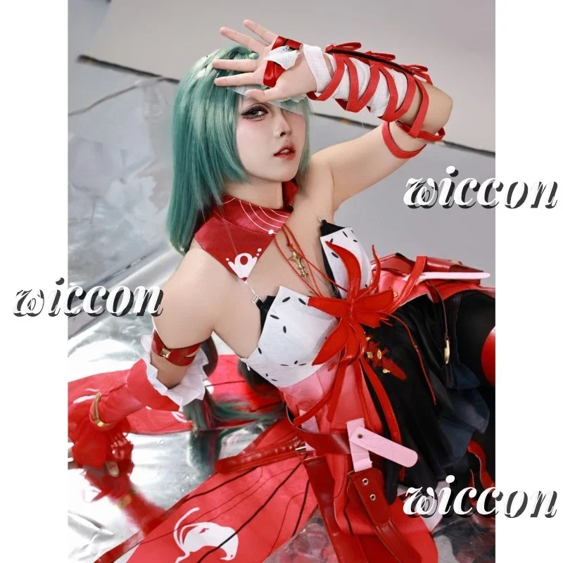 Wuthering Waves Phrolova Косплей Костюм Парик Игра Phrolova Equinox Цветок Красное Платье Женский Хэллоуин Косплей Костюм @ 0Z *