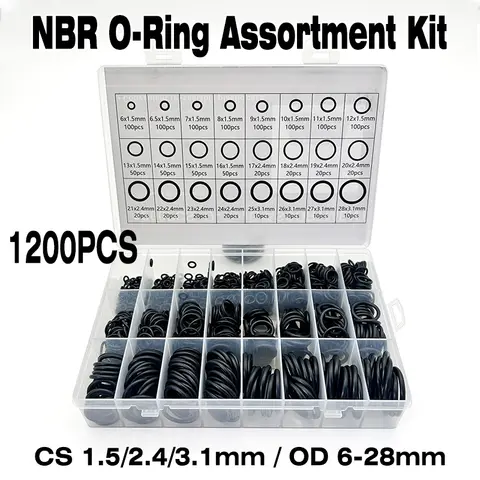 1200Pcs CS 1.5/2.4/3.1mm OD 6~28mm O-Ring Rubber Seal Ring Kit Nitrile Rubber High Pressure Black NBR Seal Valve O Rubber Rings