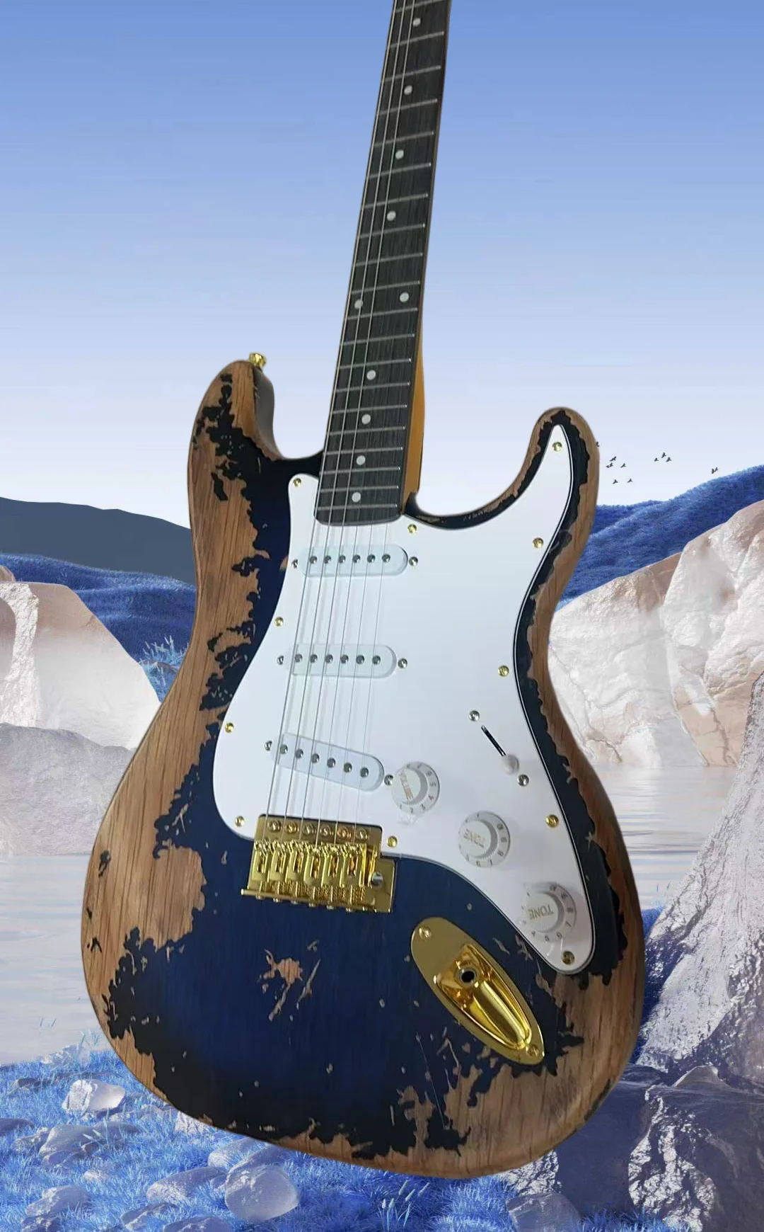 

2026 Hot Sale 39 inches Retro Style Alder Body Rose Wood Fingerboard SSS Pickups White Pickguard Fixed Bridge