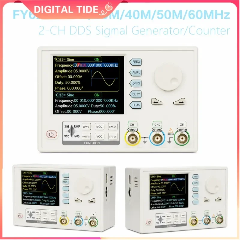 20 30 40 50 60MHz Dual Channel DDS Function Signal Generator Arbitrary Waveform Source Frequency Meter Counter