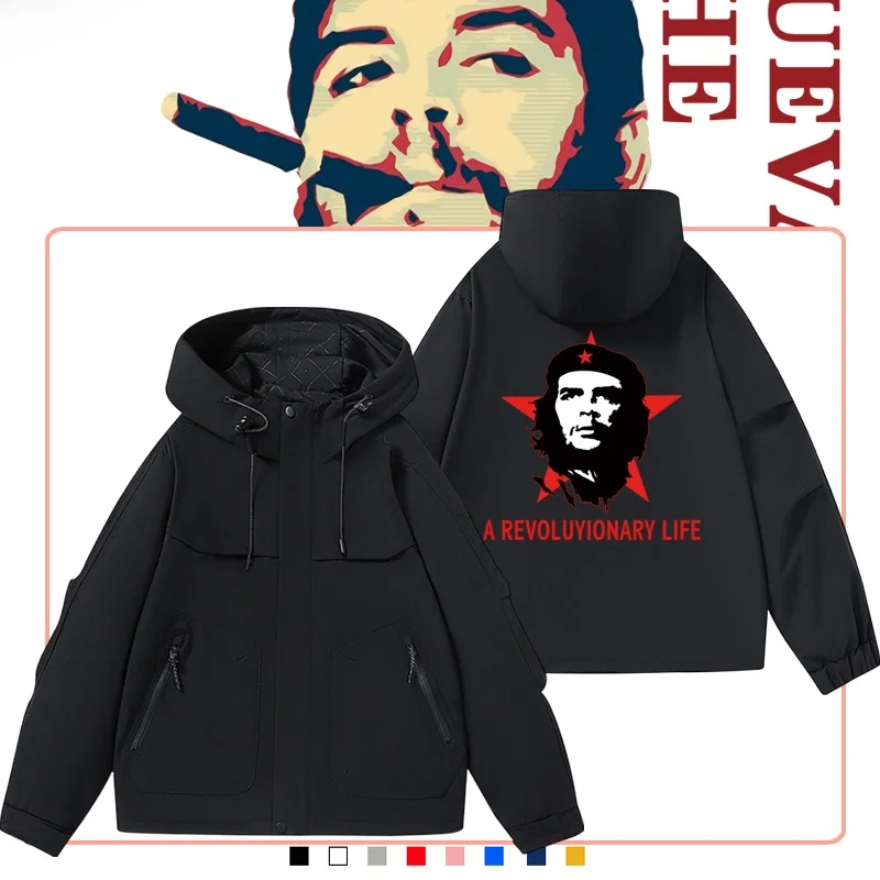 

Куртка с капюшоном в стиле Че Гевары, повседневная, весенне-осенняя, из полиэстера, приталенного кроя, на молнии, в уличном стиле