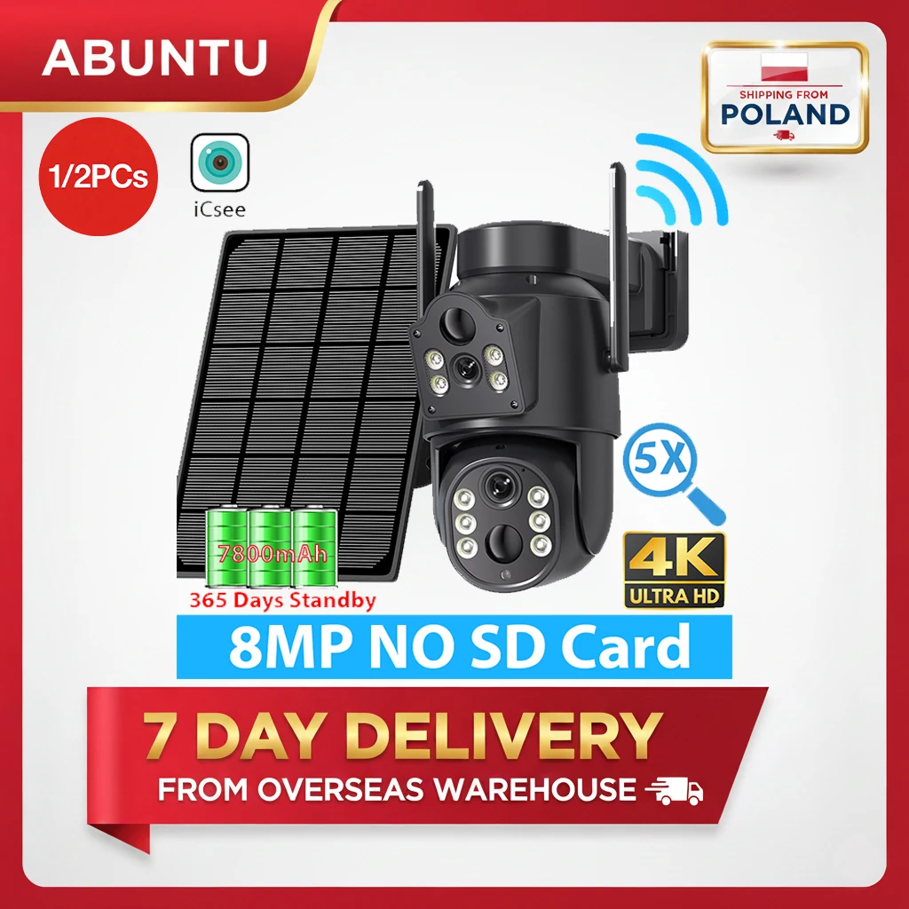 1/2PCS 8MP 4K Wifi esterno telecamera solare doppia lente telecamera di sorveglianza 365 giorni in standby visione notturna HD ICSEE telecamera di sicurezza domestica