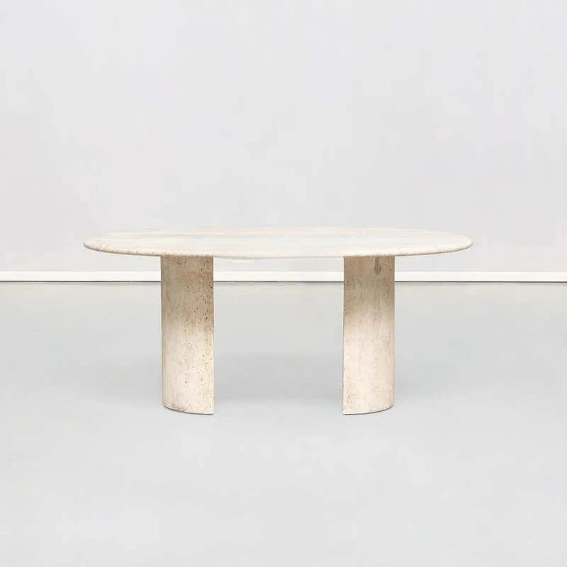 Nordic natural travertine marble oval long dining table villa model room living room simple dining table