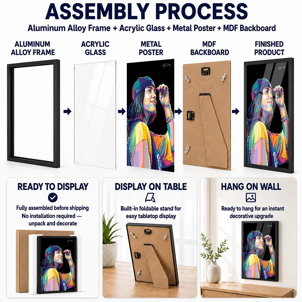 Billie Eilish Metal Posters With Aluminum Alloy Frame Customized Photo Music Inspired Wall Art For Record Room And Home Office