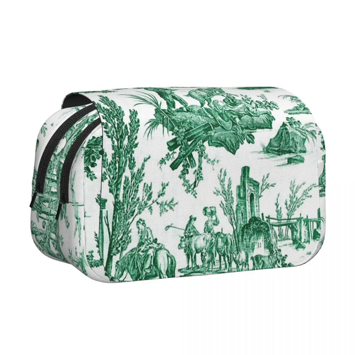 Vintage French Toile De Jouy Motif Pencil Case Pen Holder Hard Shell Leather Big Capacity Pen Box Pencil Bag forBoys Girls Gifts