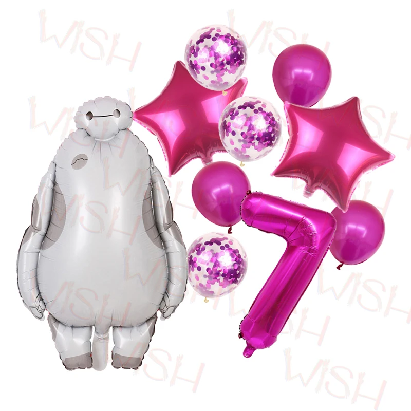 Cartoon Big Hero 6 Birthday Party Decoration Home Golden Aluminum Film Number Balloon Baymax Boy Gift Baby Shower Supplies