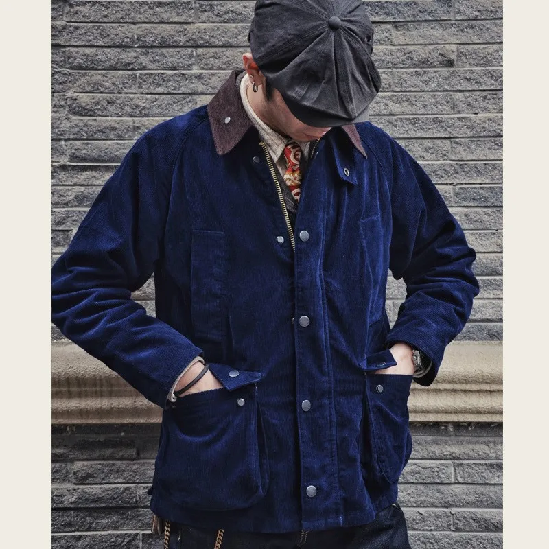 Corduroy lapel thickened multi-pocket work long-sleeved coat