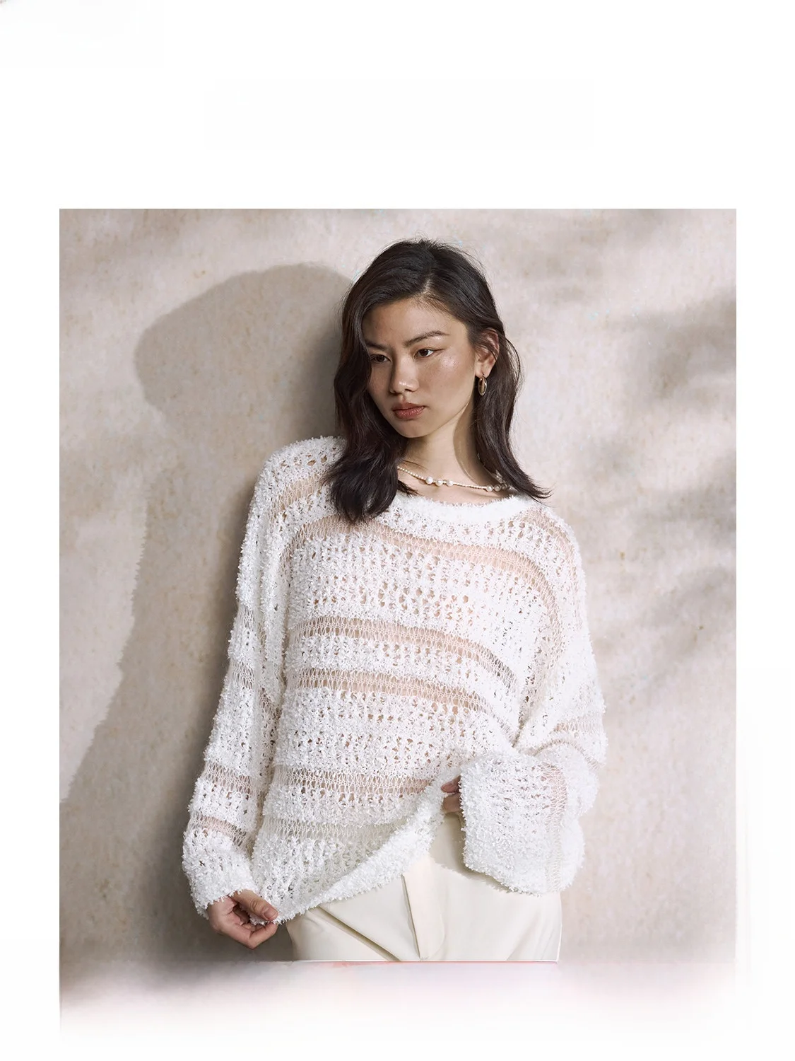 

ZhiZhi Me Knitted Sweater Hollow out Cozy Lazy Sle Casual Loose Fit Soft Nylon Wool Blend Long Sve round Ne