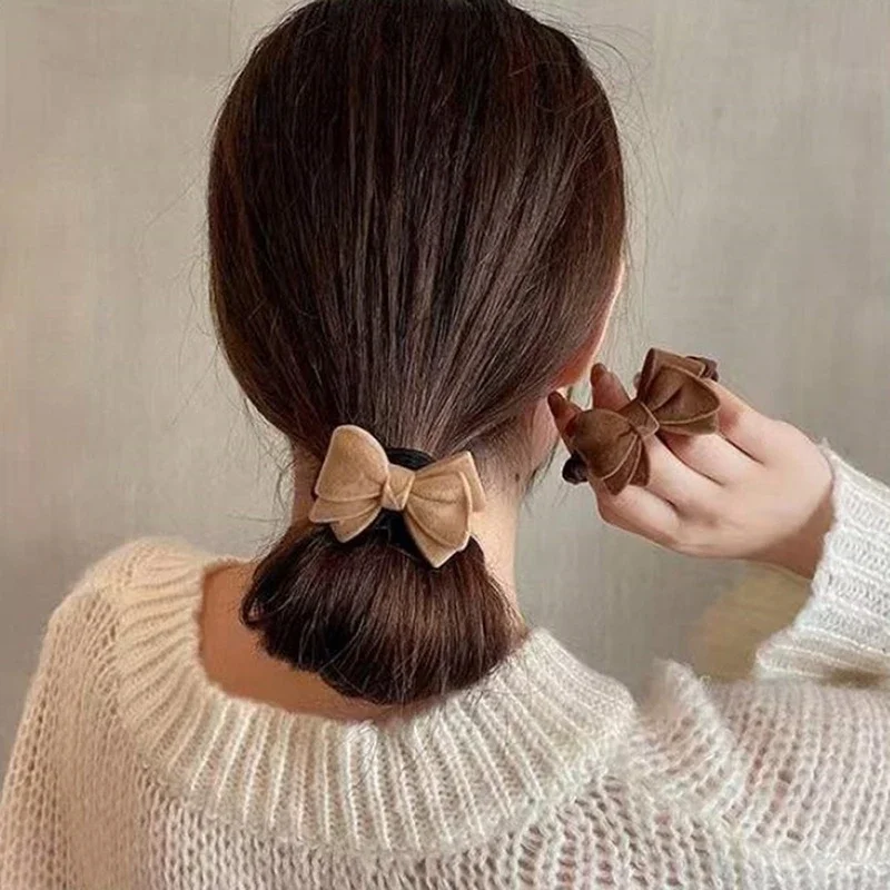 1PC Fashion Bow Knot Hair Ties Solid Color High Elastic Scrunchies Women Ponytail Holder Girl High Quality Rubber Band