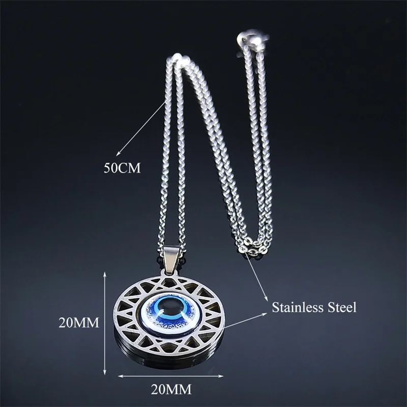 Fashion Turkish Blue Eye Pendant Necklace Stainless Steel Silver Color Blue Lucky Eyes Necklaces Gift Jewelry Collier N8023S01