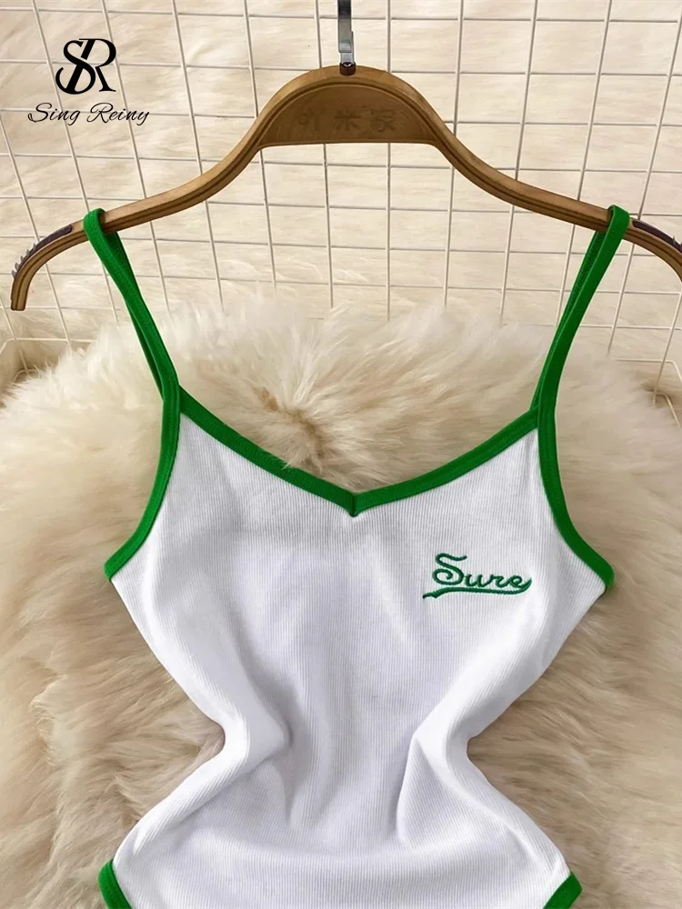 SINGREINY, летние майки с открытой промежностью, комбинезоны без рукавов, контрастные тонкие боди 2024, женская уличная одежда, винтажные комбинезоны-футляры