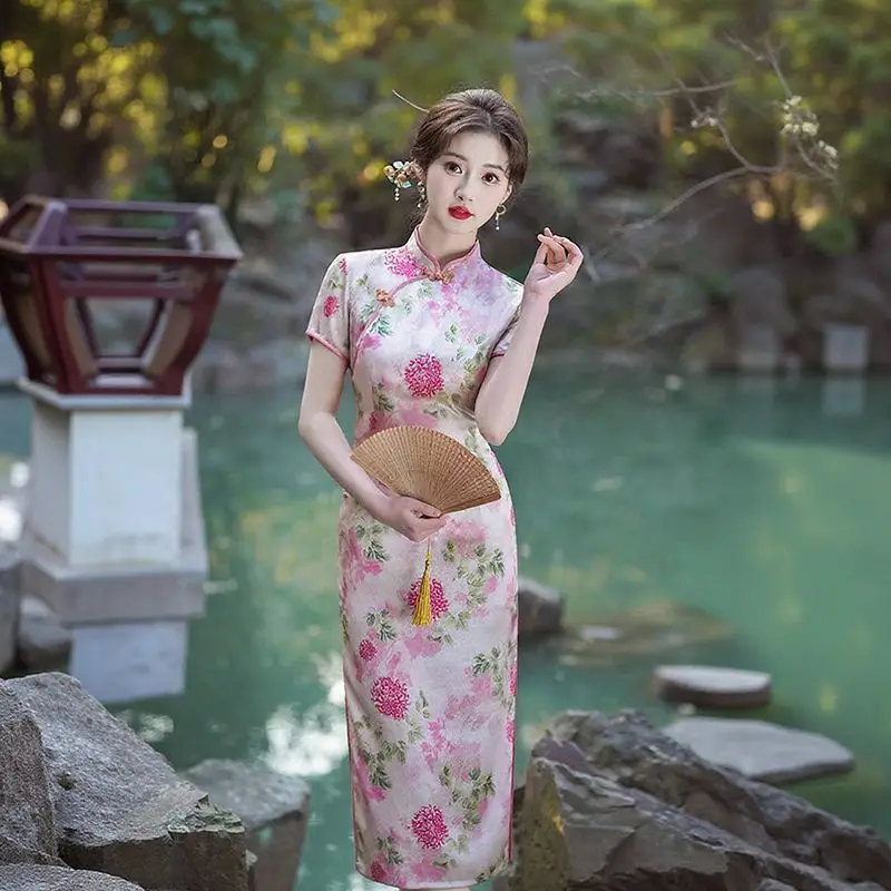 

Платье Ципао из старого Шанхая, Cheongsam в винтажном стиле Республики, элегантное длинное платье для повседневной одежды, женское платье Quigao