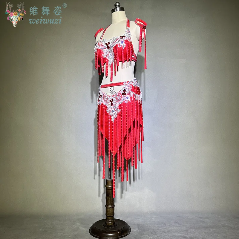 Belly Dance Costume Original Dancer's competition Suit Tassel Performance Clothes Customsized Women Children Bellydance Set