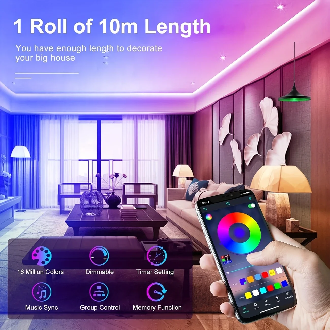 1-40M Led Strip Lights APP 44Key Music Sync Remote Control USB 5V RGB Flexible Tape for Room Decoration TV Backlight Diode Decor