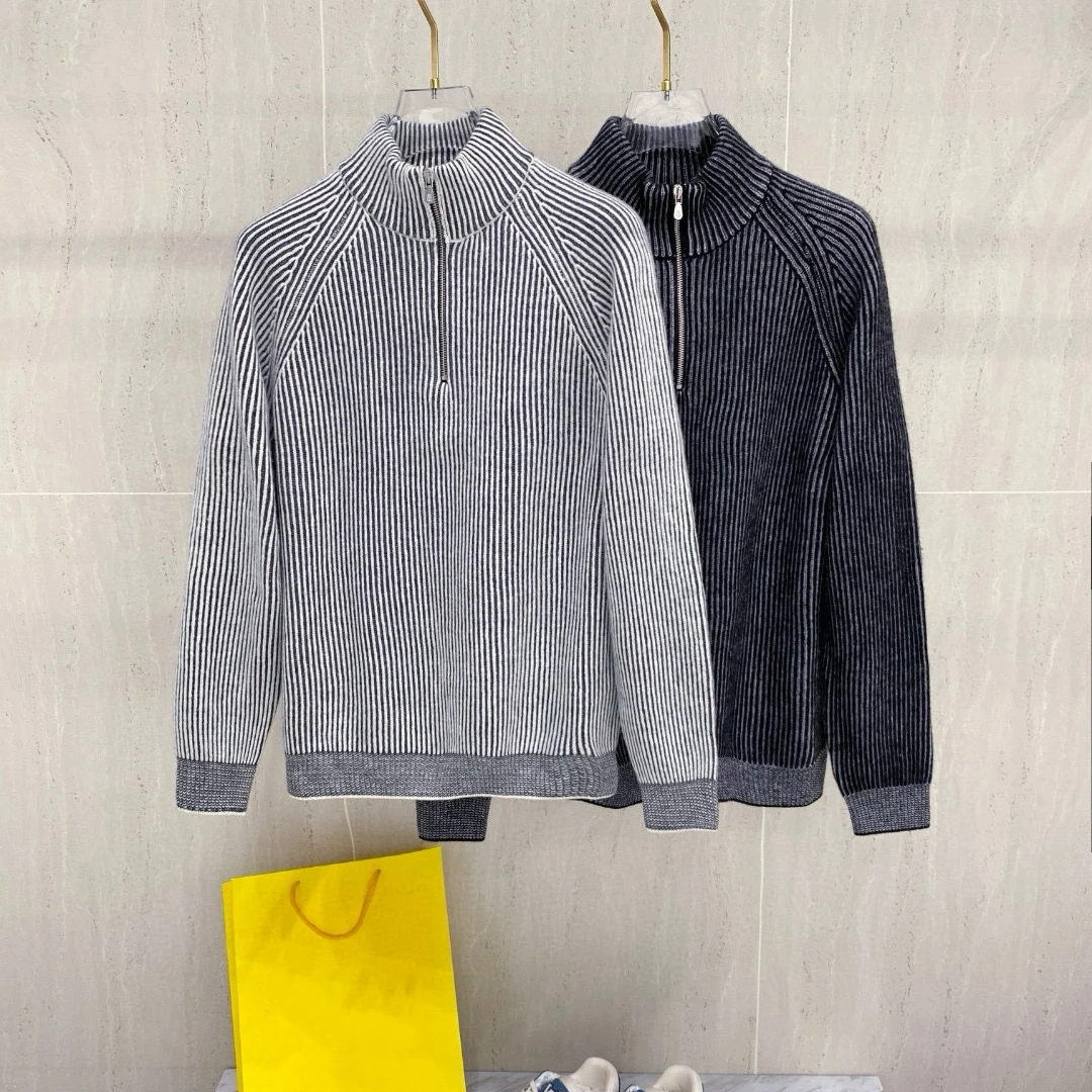 

BC Italian semi-turtleneck striped zipper knitted sweater