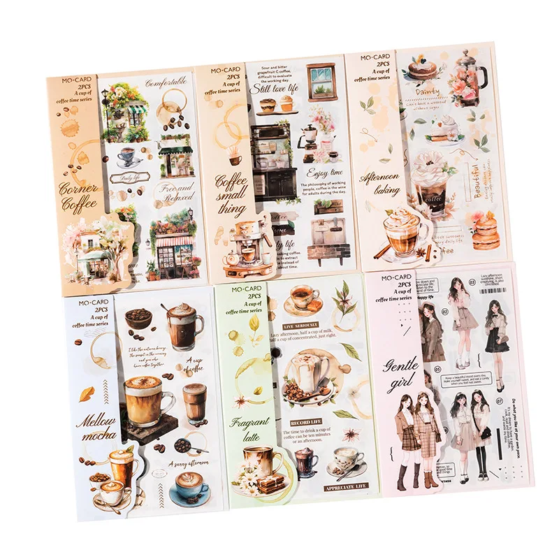 2pcs/1lot Kawaii Stationery Stickers Time for a cup of coffee Junk Journaling Decorative  Scrapbooking for stickers Scrapbook