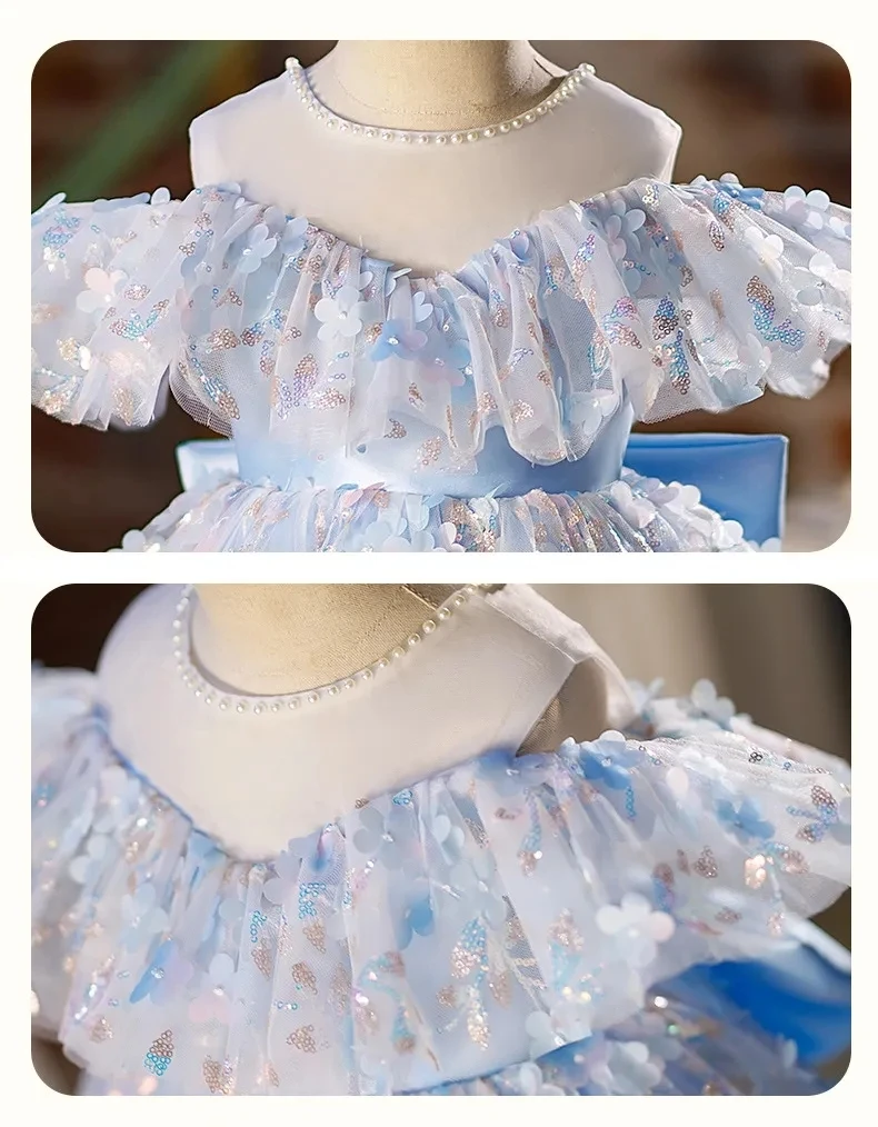 Floral dressBaby Girls Birthday Party Evening Dresses Summer Big bow Sequin Children Clothes Sweet Colorful Toddler Kids Costume