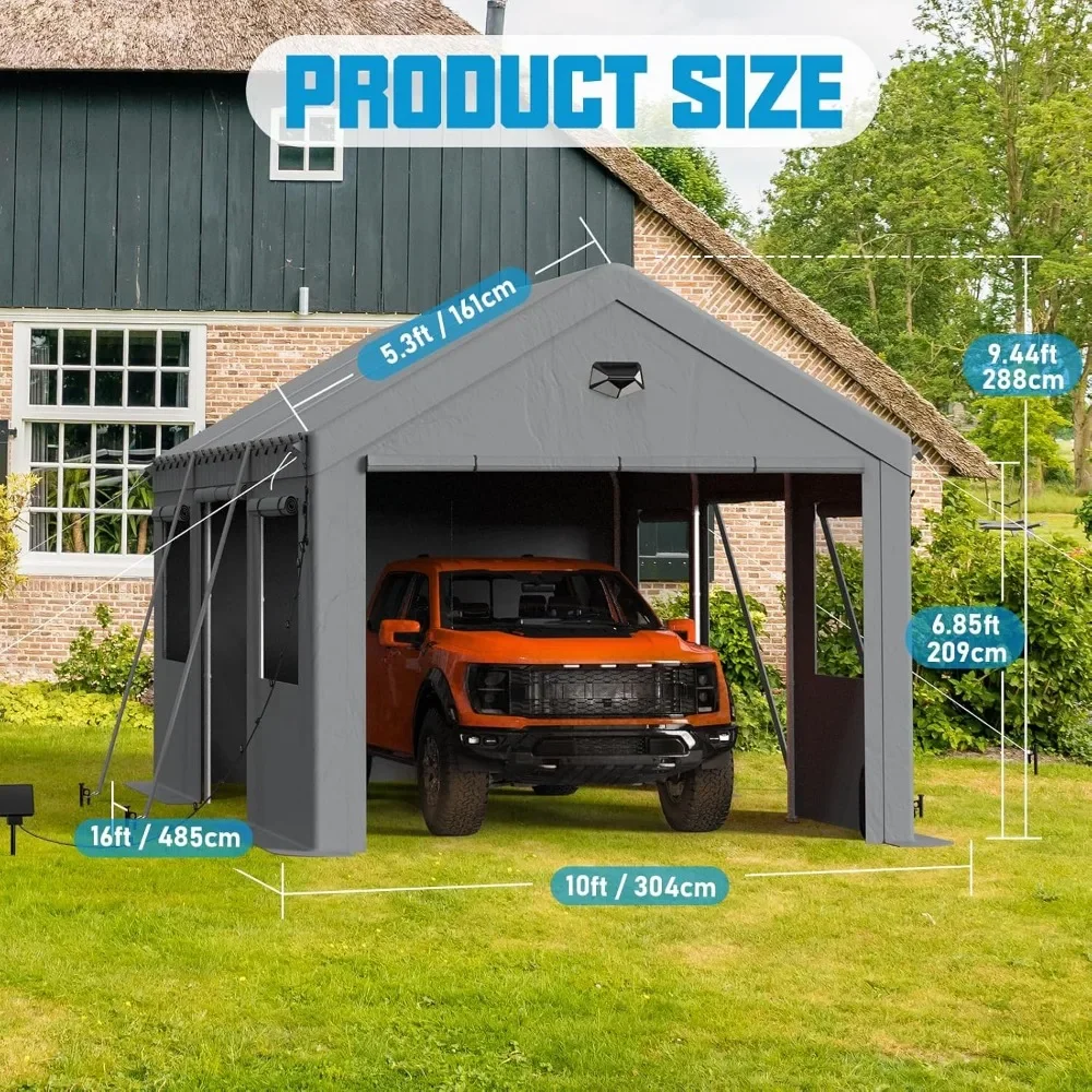 10x16 Heavy Duty Carport, Portable Garage Carports Canopy with Roll Up Doors & Windows and Removable Sidewalls