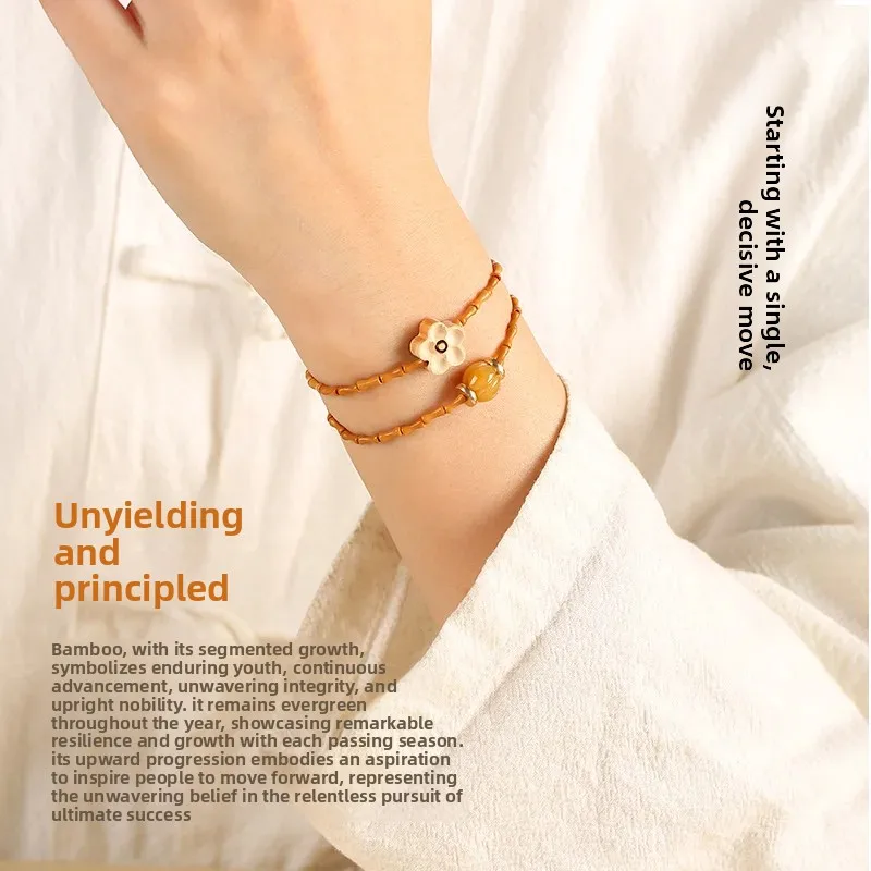 Natural Olive Kernel Niche Carving Design Bamboo Bracelet Single Circle Simple Men's and Women's Couple HandString Literary Play