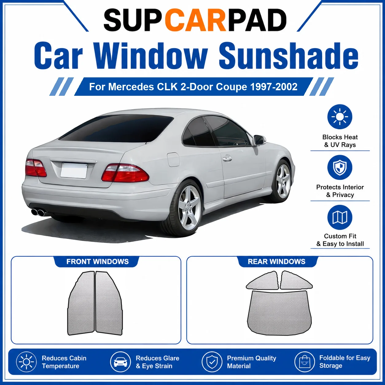 

For Mercedes - Mercedes CLK 2-Door Coupe 1997-2002 Full Set Car Window Sunshades UV Block Privacy Heat Insulated Foldable Car Cu