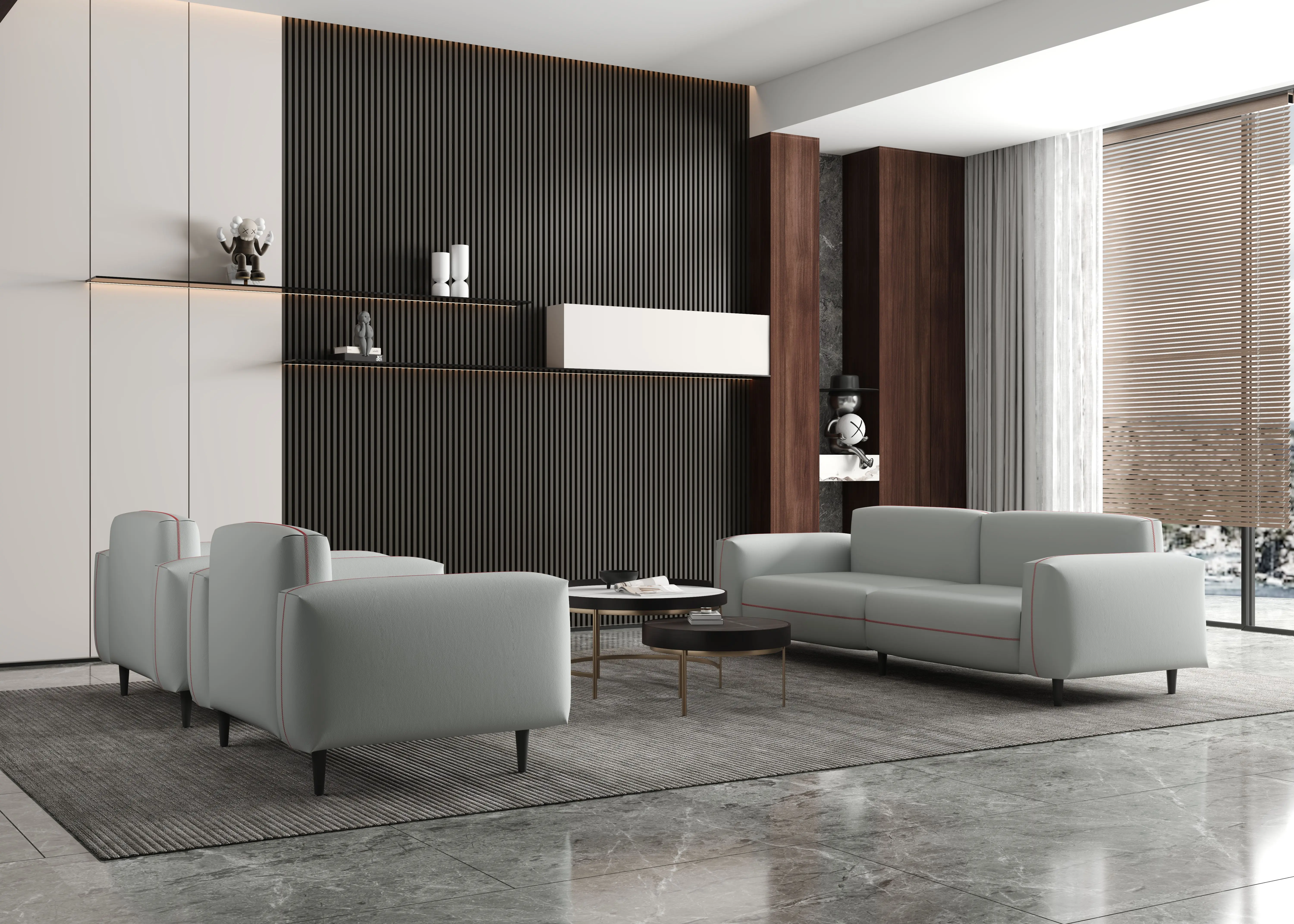 Modern Genuine Leather Sectional Sofa Set Luxury Reception Sofa Eco-Friendly Durable Features High-Density Sponge For Office