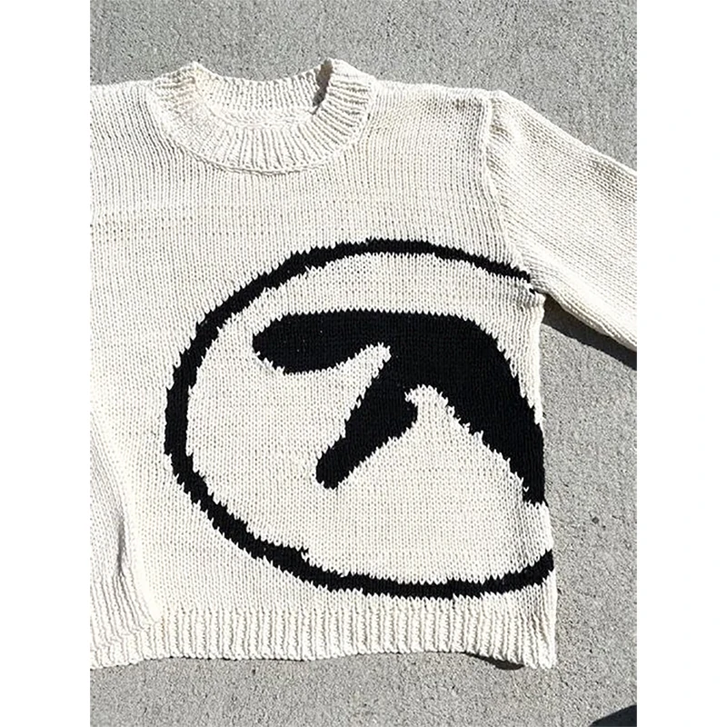 Camisola feminina aphex twin malha inverno oversized vintage manga longa topos jumper pulôver y2k streetwear roupas de moda gráfica