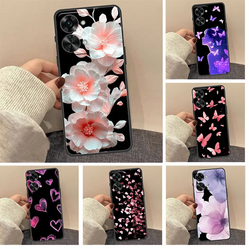Para Oneplus Nord 2T Funda suave de silicona TPU contraportada para Oneplus Nord 2T Funda de teléfono dibujos animados pintado flor Etui Coque Funda