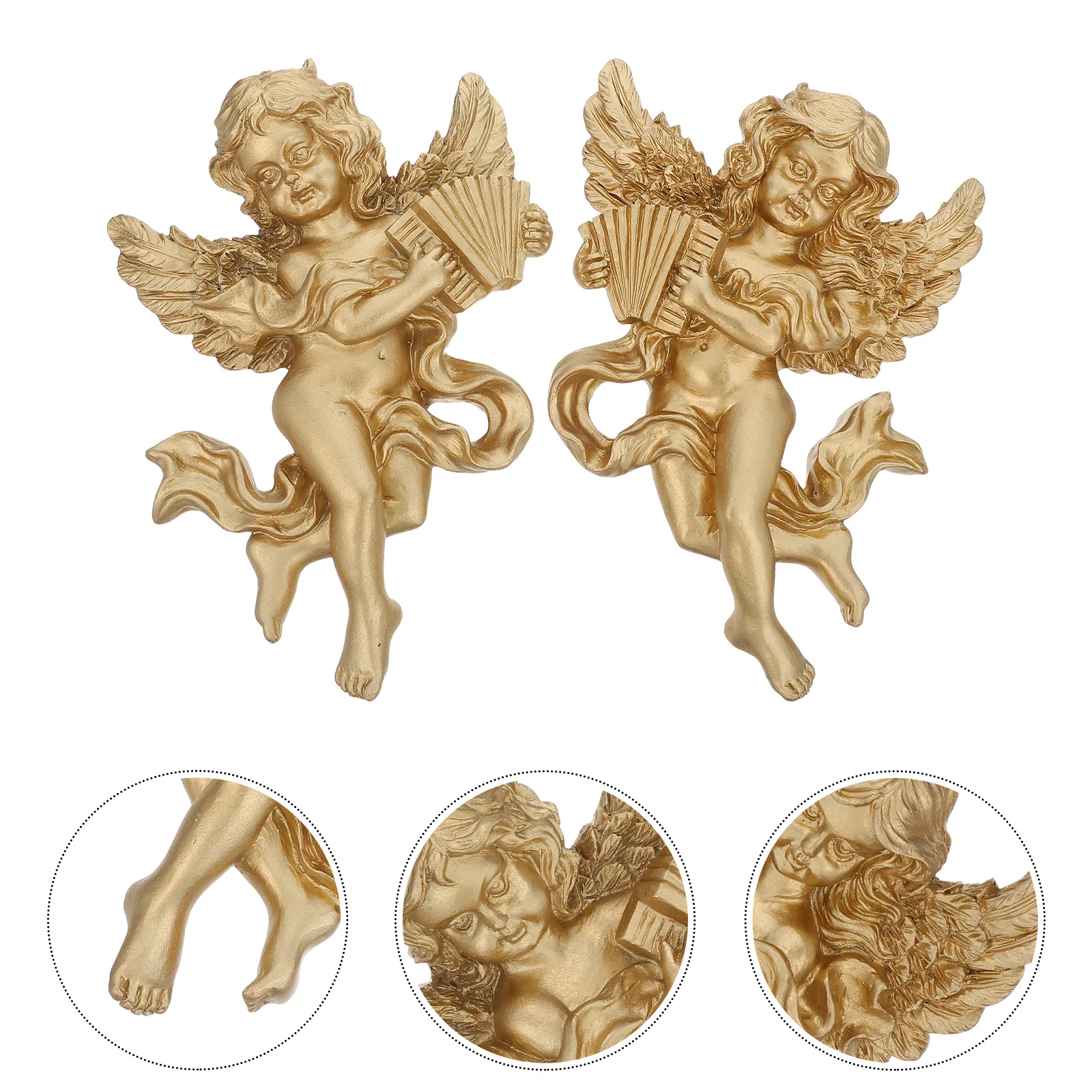 

1Pair Resin Angel Wall Decor Cherub Holding Harp Golden Vintage Sculpture for Bedroom Living Room Wall Art Home Decor Statement
