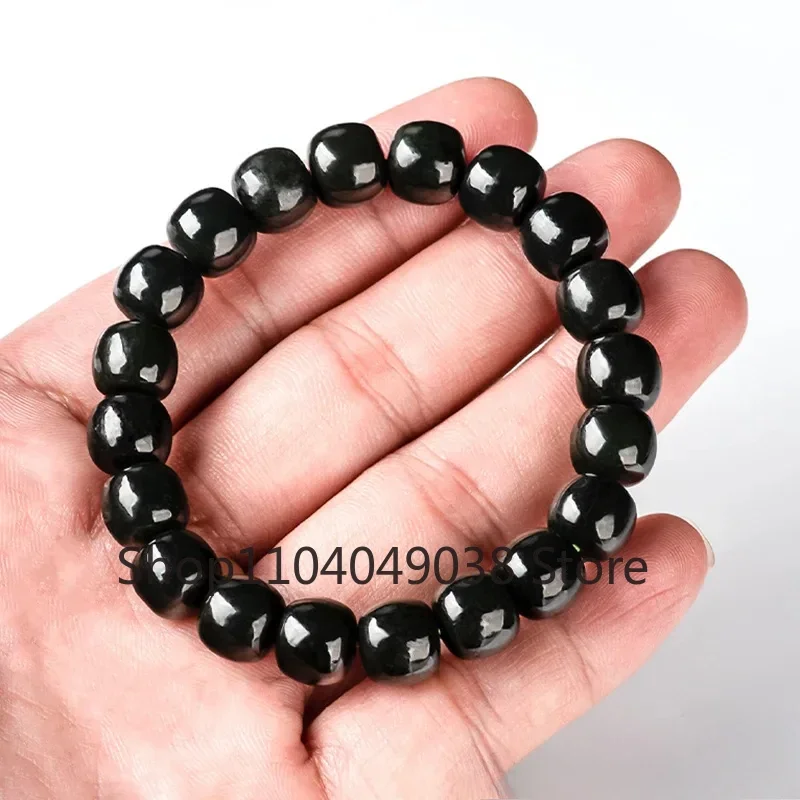 Authentic Natural Hotan Jade Black Jade Hand String Beads Bracelet Fashion Simple Men and Women's Jewelry Wholesale Bracelet