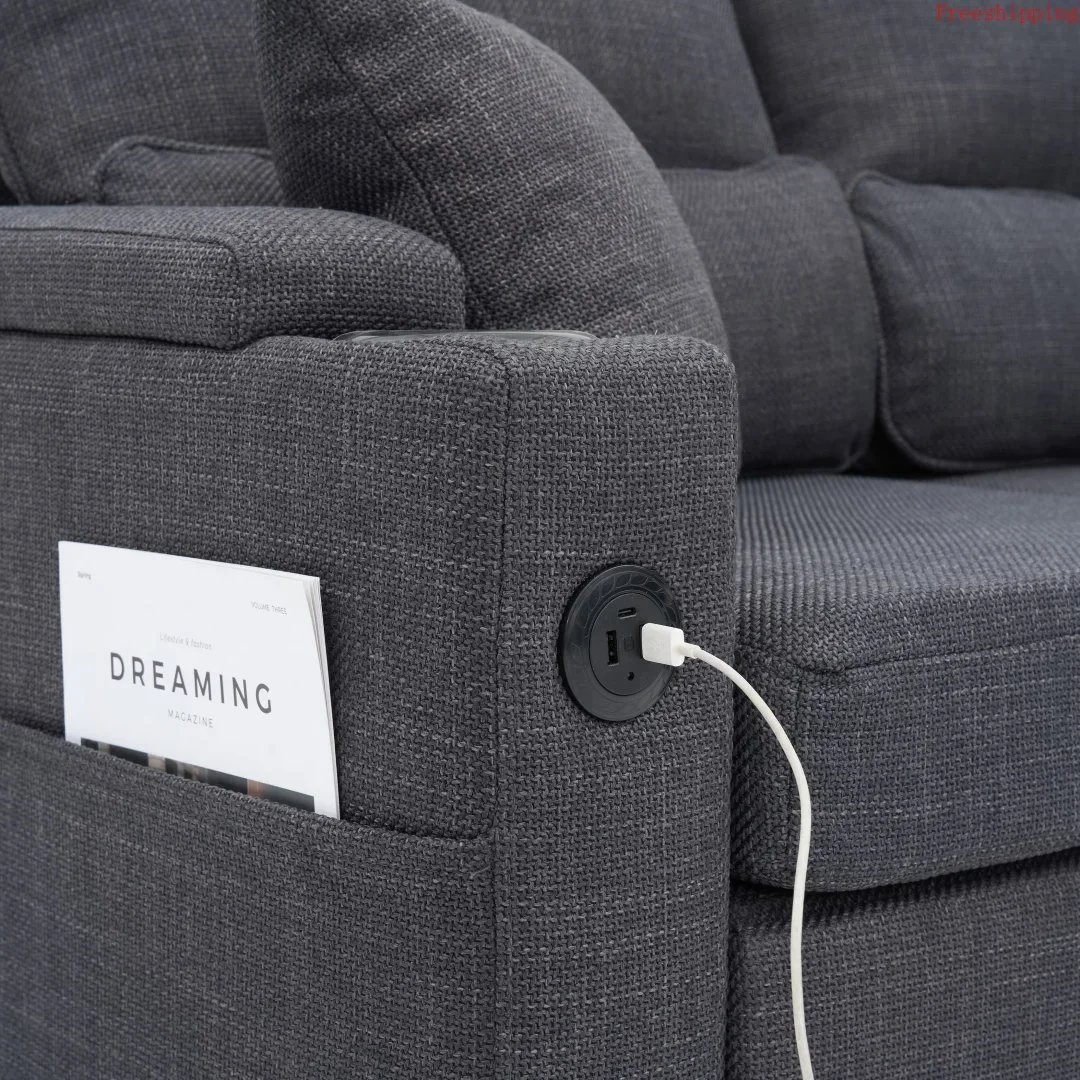 Convertible Sleeper Sofa 2-in-1, L-Shaped Sectional Futon Sofa Bed with Storage, USB Ports & Cup Holders