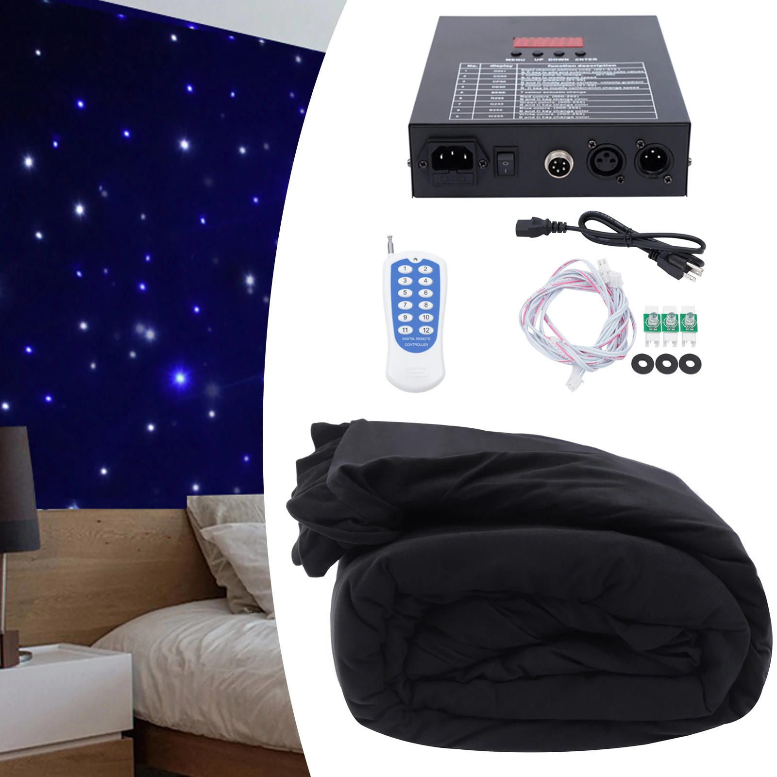 Wit en blauw LED-achtergrondgordijn Dubbellaags fluweel - Ongeveer 216 LED-kralen en 60 W vermogen, 9,84 * 13,12 ft formaat en binnen / buiten toepasbaar