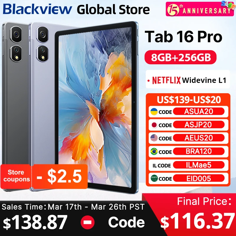 Blackview Tab 16 Pro Tablet 8GB+256GB 11'' FHD+ Display 7700mAh Battery Android 14 Widevine L1 Unisoc T616 Tablet Pad PC