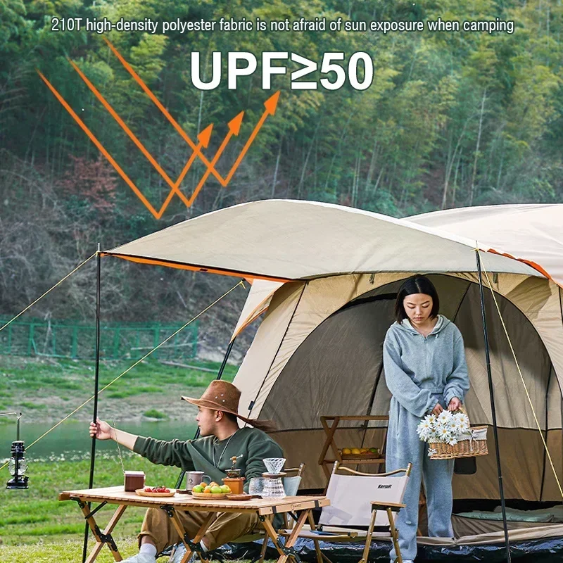 Large Family Camping Tent 3-12P 2-Room Double Layer Waterproof UV Protection With Ventilation Windows Hiking Gear All-Season