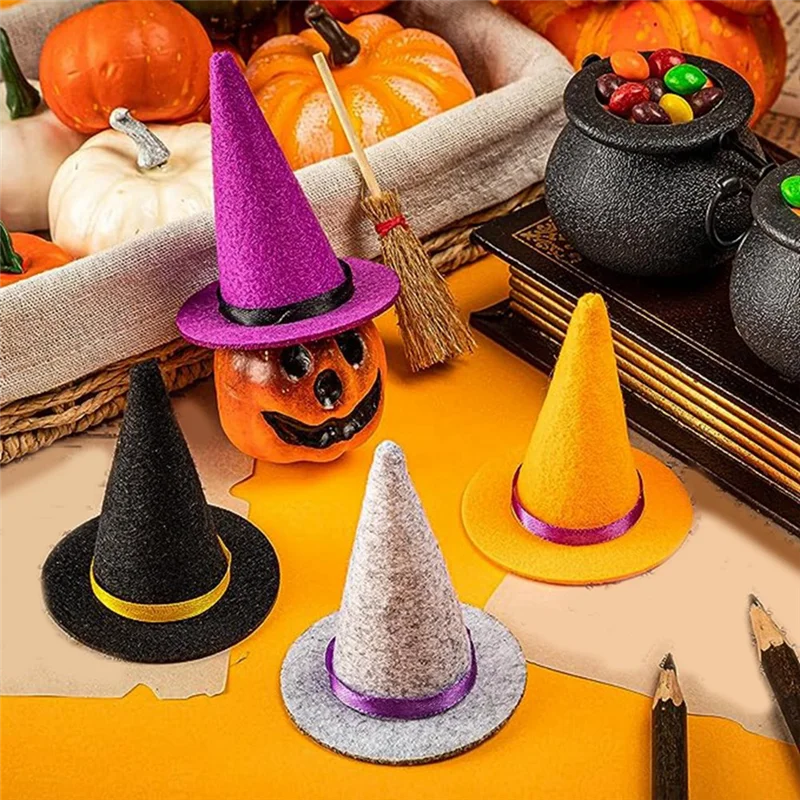 AEE7-23 PCS Mini Chapéus de Bruxa Halloween Feltro 4 Cores Chapéus de Bruxa Chapéus de Bruxa de Feltro Garrafa de Vinho de Halloween Decoração de Festa 7X8Cm