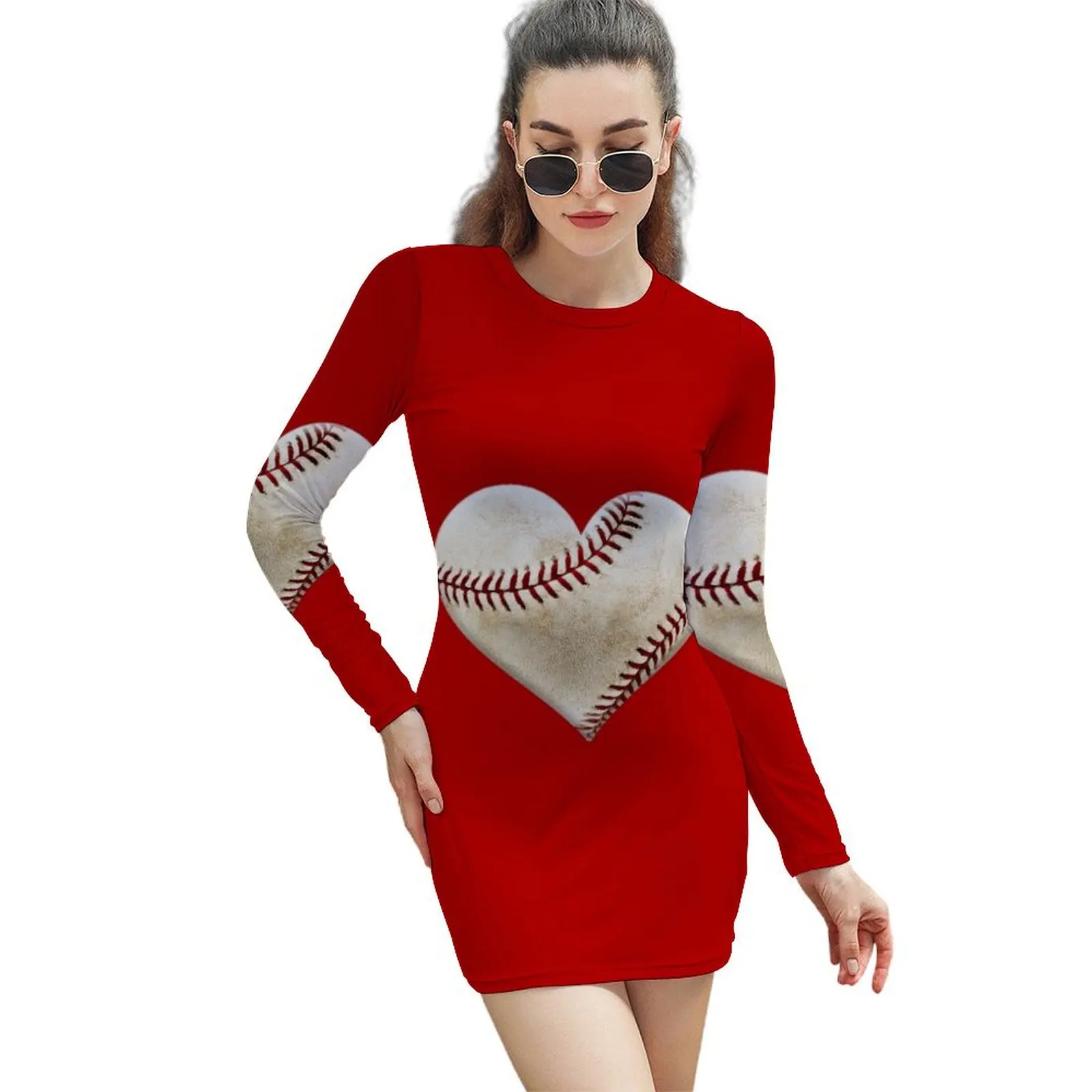 

baseball heart Long-Sleeved Sheath Dress women's dresses luxury dress summer Dress woman
