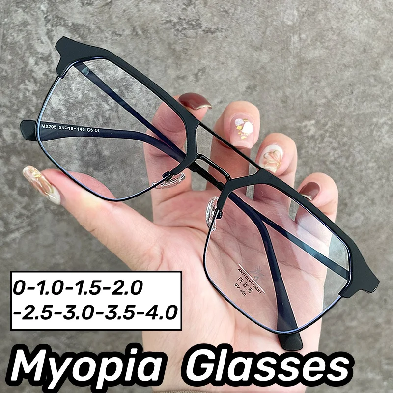 

Women's Double Bridge Myopia Glasses Unisex Fashion Retro Clear Lens Eyeglasses Men Ladies Near Sight Eyewear 0-1.0-1.5-4.0