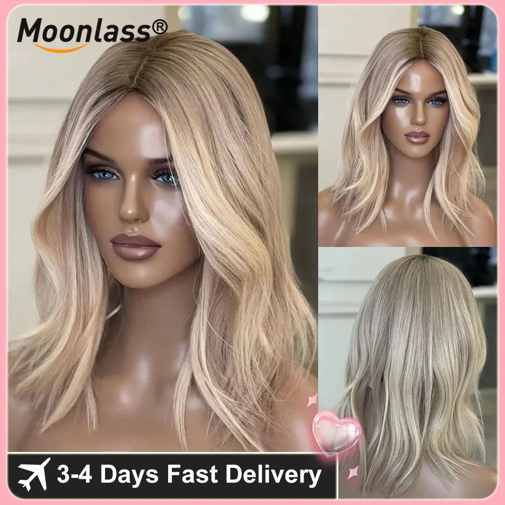 Vanilla Cream Blonde Balayage Color With Dark Root Short Bob 100% Human Hair Wig 13x6 Transparen Lace Front Wig 180% Density Wig